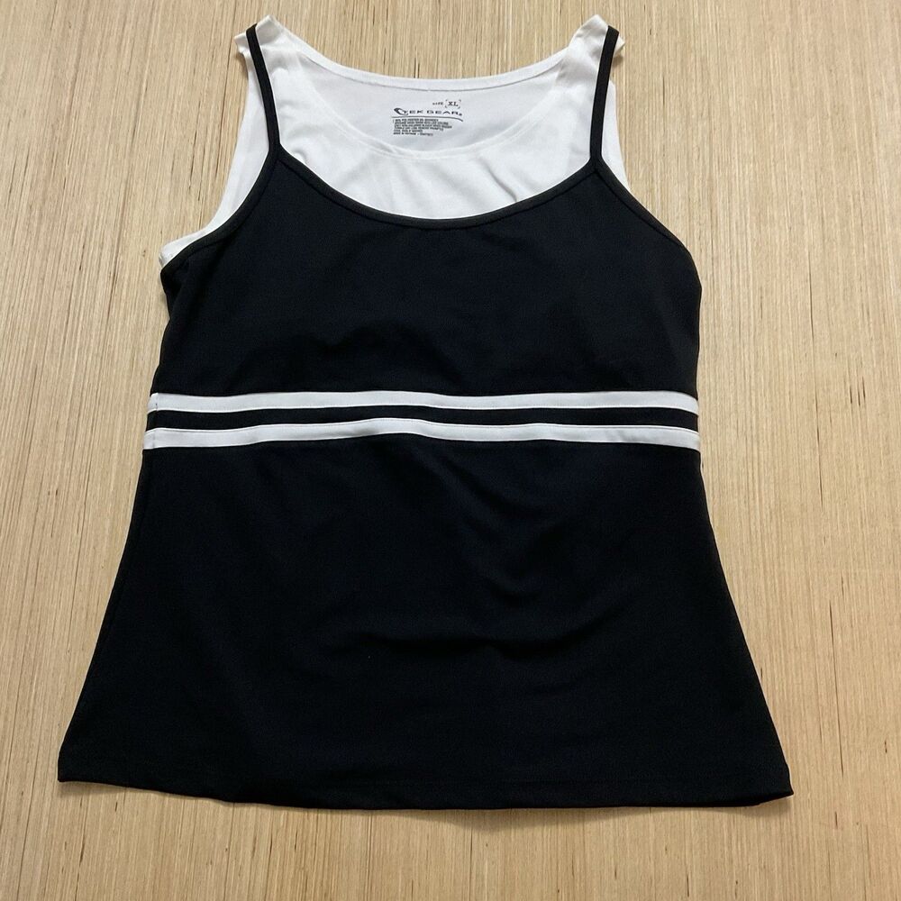 Tek Gear Women’s XL Black White Tank Top Wicking Performance Athletic New